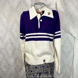 Vintage Rugby by Dehen knit purple and white collared sweater size M